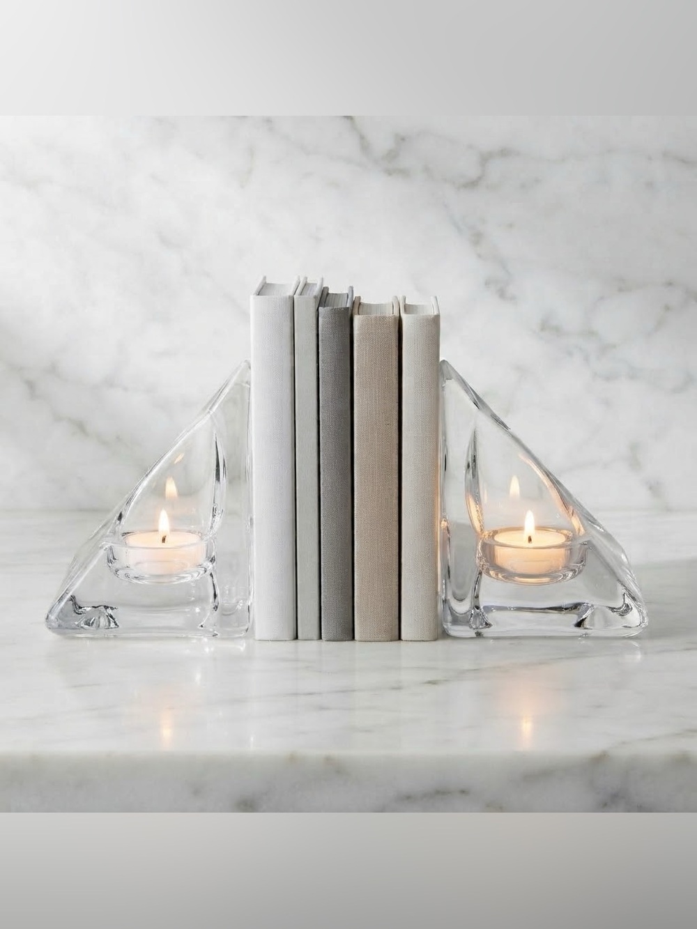 Pier 1 Triangle Votive Candle Holder Bookends Solid Heavy Modern Clear Pair of 2